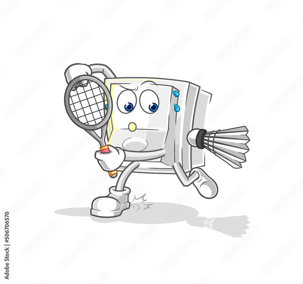 light switch playing badminton illustration. character vector