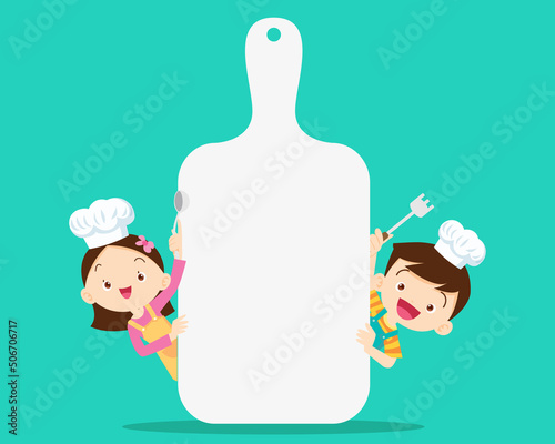 Cute little chef cooking meal menu