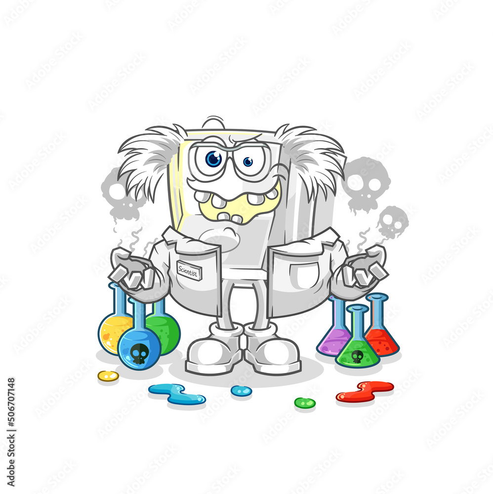 light switch mad scientist illustration. character vector