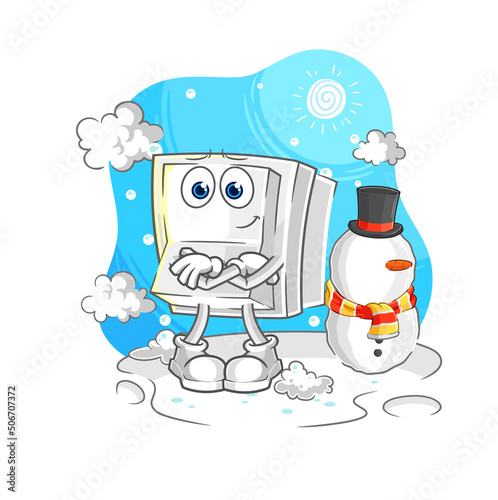 light switch in cold winter character. cartoon mascot vector
