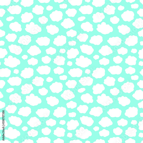 Peaceful blue sky with fluffy white clouds. Seamless vector pattern.