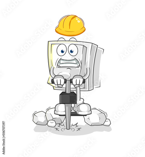 light switch drill the ground cartoon character vector