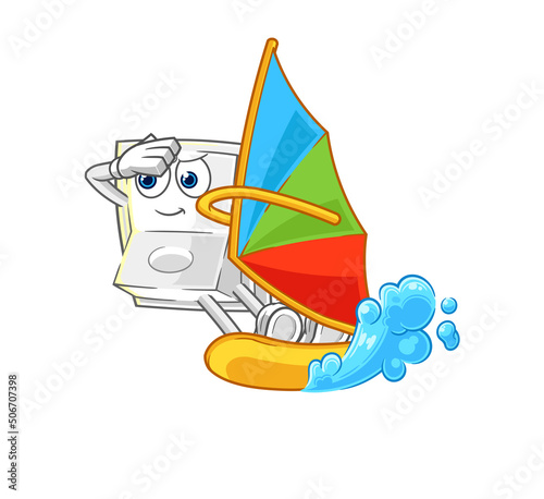 light switch windsurfing character. mascot vector