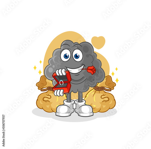 black cloud propose with ring. cartoon mascot vector