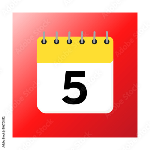 5day of the month, yellow calendar with red background screen  photo