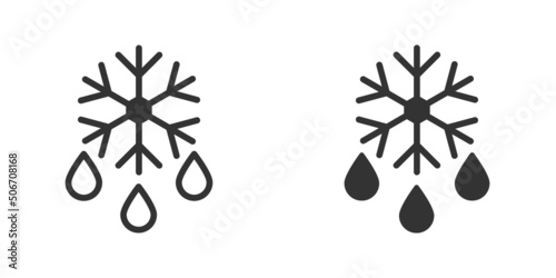 Snowflake and drop icon. Fefrost symbol. Flat vector illustration.
