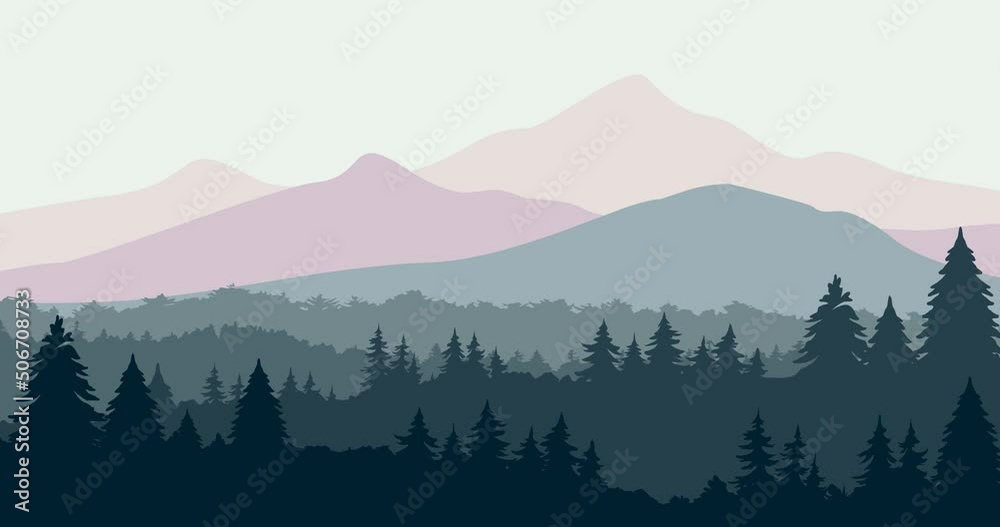 animated background of mountains and forest nature