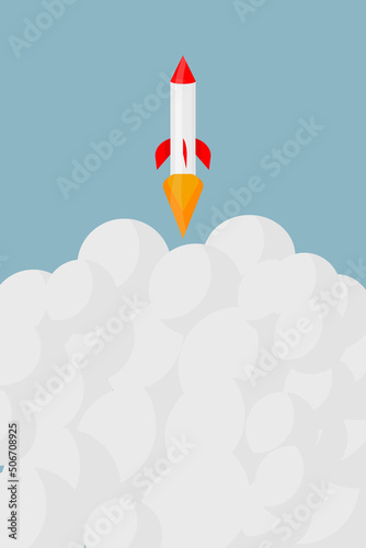 rocket launched into the sky with a red tip