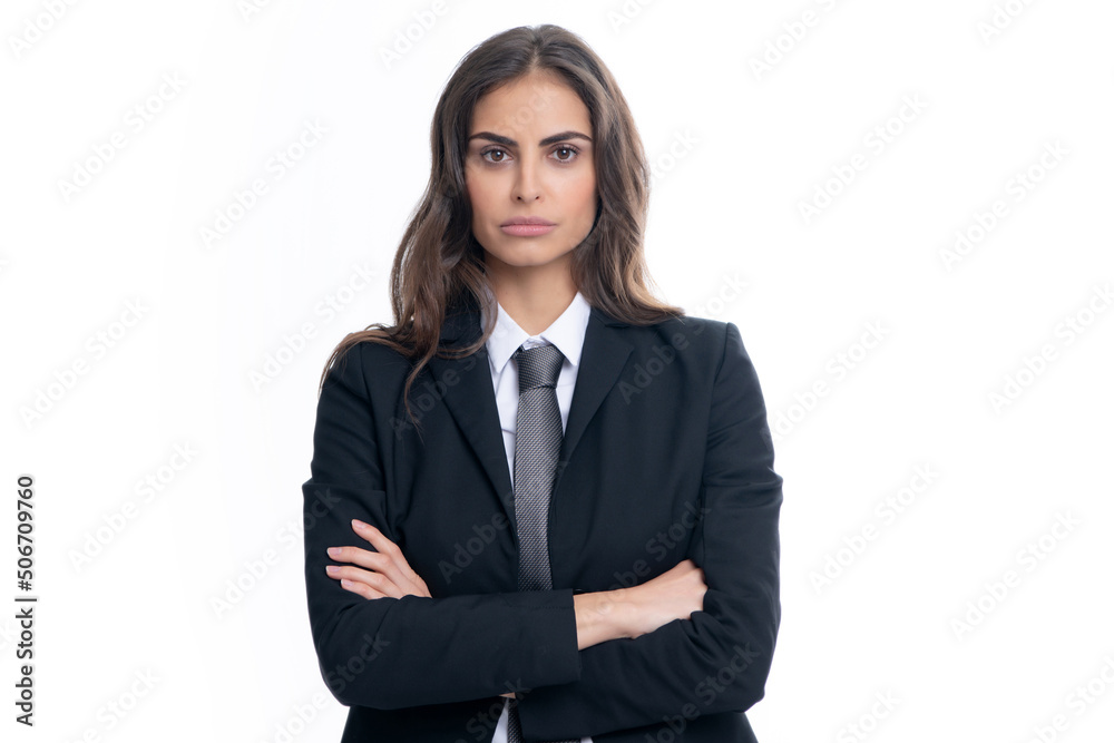 Portrait of business woman in suit crossed arms. Confidence businesswoman against grey background with copy space. Proud student girl. Beautiful businesswoman. Portrait of business woman in suit crossed arms. Confidence businesswoman against grey background with copy space. Proud student girl. Beautiful businesswoman.