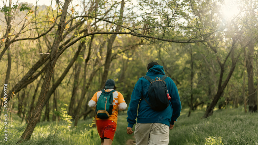 hiking in the woods