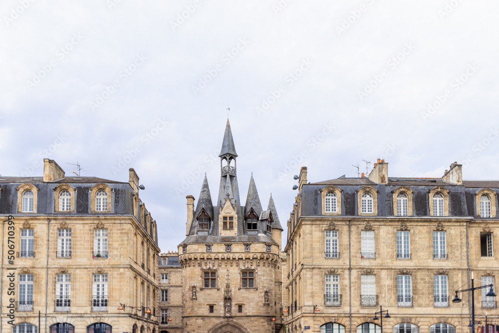 La porte Cailhau or Calhau Gate monument located along Garonne river downtown Bordeaux city in France