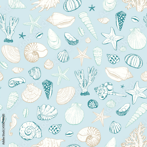 seashells vector seamless pattern