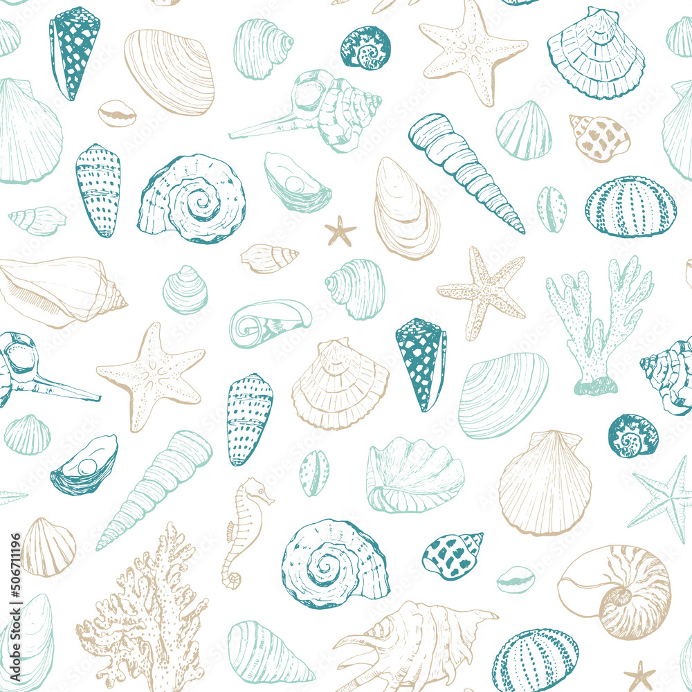 seashells vector seamless pattern