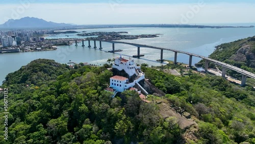 High angle view of famous third bridge at town of Vitória state of Espírito Santo Brazil. Transport scenery. Amazing landscape of vacation travel at city of Vitória Espírito Santo Brazil.  photo