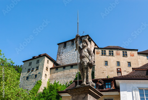 Feldkirch, Austria - May 20, 2022: The Schattenburg is a hilltop castle above the town of Feldkirch in Vorarlberg in Austria and is connected to it by the former town wall. photo