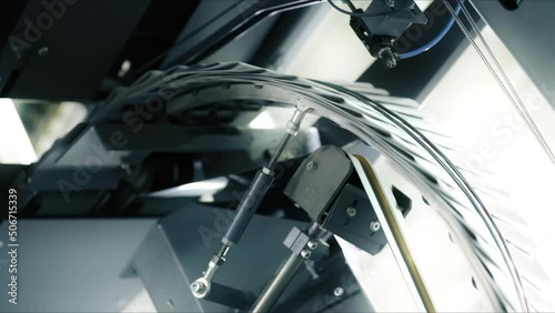 Wallpaper Mural Manufacturing industry with conveyor belt machine. The final newspaper printing on automated machinery of publications industries. High quality FullHD footage Torontodigital.ca