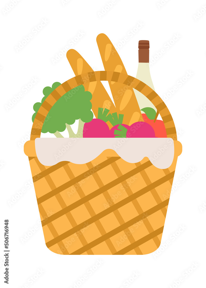 Wicker and willow picnic basket. Vector illustration Wicker and willow picnic basket. Vector illustration