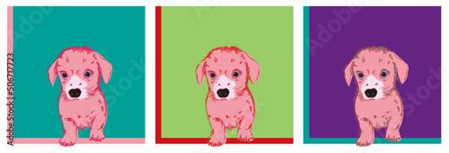 Perritos en cuadros. Perro pequeño. Ternura. Cachorro. Canino rosado. Patrón de perros. Animales pequeños. Vector.