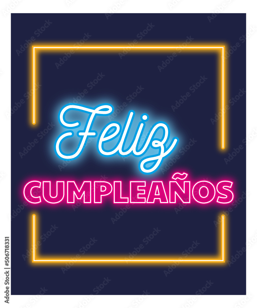 Vector tarjeta feliz cumpleaños texto neon