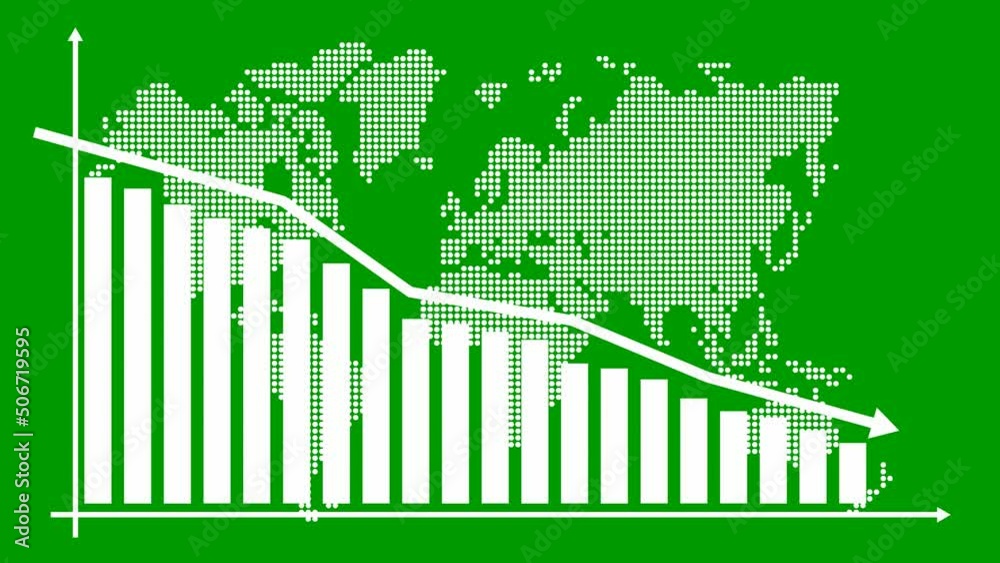 Animated white chart of financial decline with a trend line chart ...