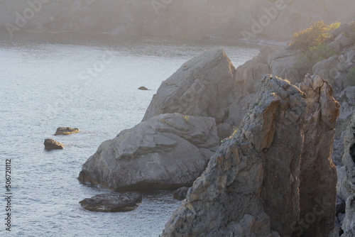 Rocks and sea on the coast of the New World in Crimea. Trail of Prince Golitsyn photo