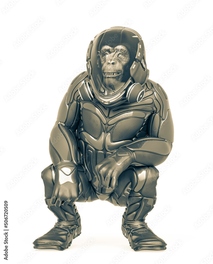 chimpanzee astronaut is sitting in white background chimpanzee astronaut is sitting in white background