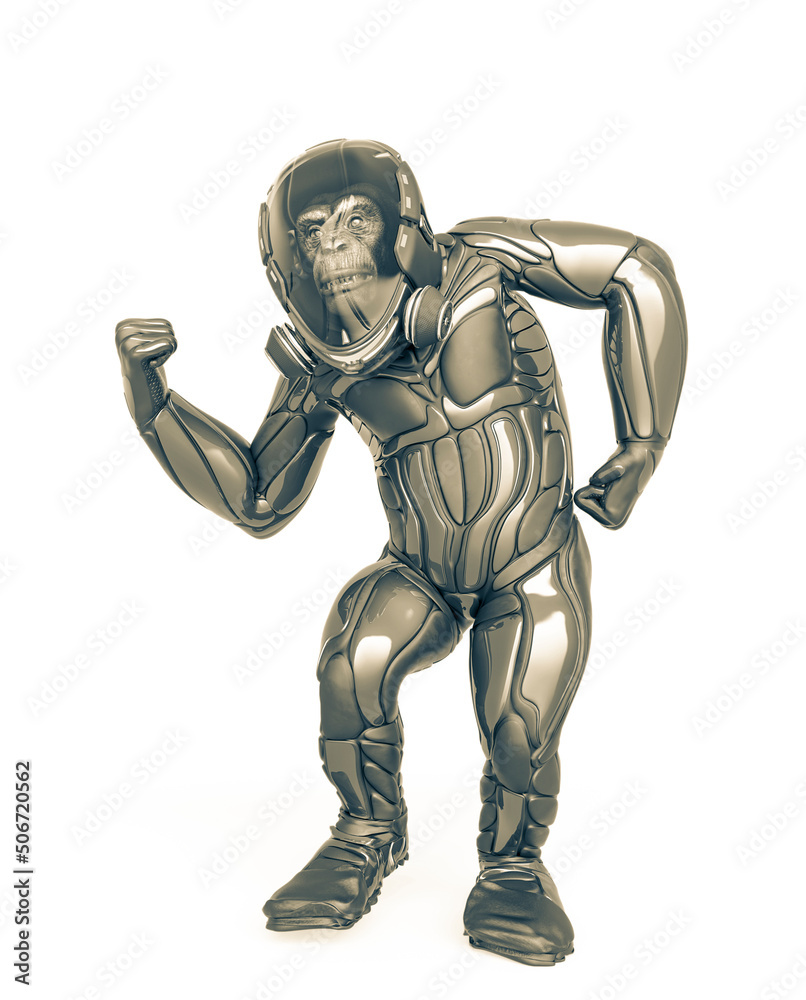 chimpanzee astronaut got the power in white background chimpanzee astronaut got the power in white background