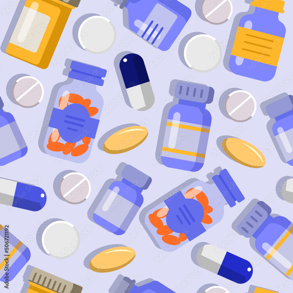 seamless pattern pills and bottles health treatment medicine