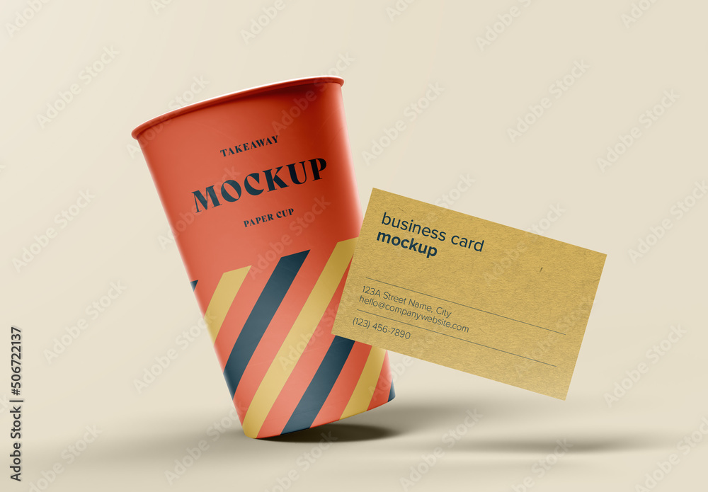 Take Away Paper Coffee Cup and Business Card Mockup Stock Template ...