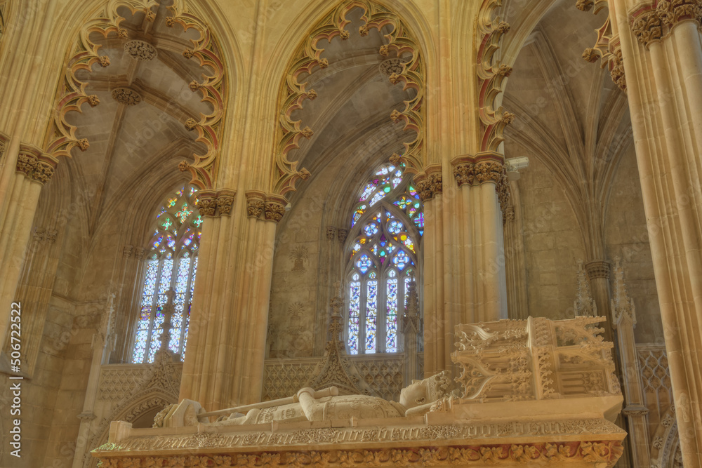tomb of King John I of Portugal and his wife Philippa of Lancaster in Batalha Monastery, Portugal