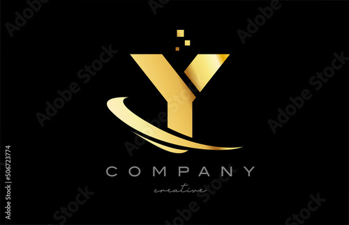 gold golden swoosh Y alphabet letter logo icon with yellow color. Design for a company or business