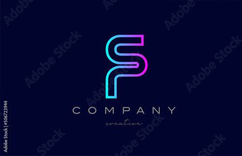 pink blue F alphabet letter logo icon. Creative template for a company or business with line design