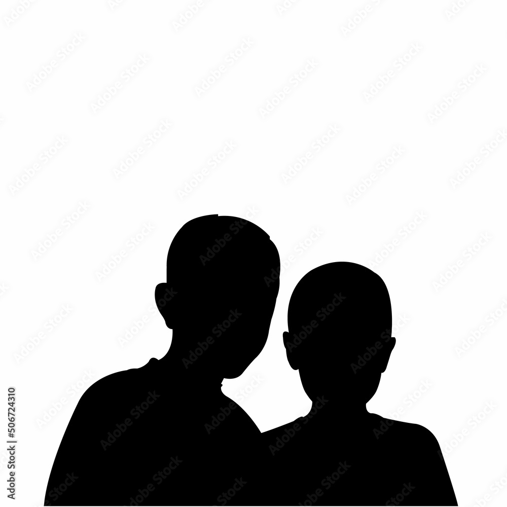 two children heads , silhouette vector