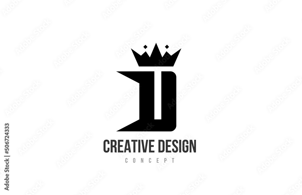 U black and white alphabet letter logo icon design with king crown and spikes. Template for company and business