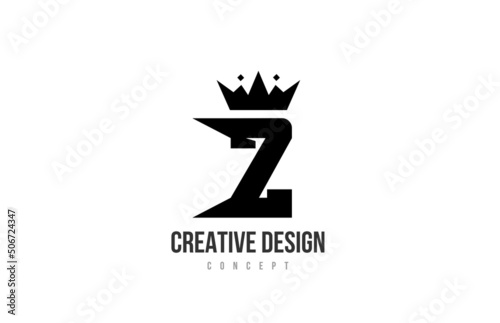 Z black and white alphabet letter logo icon design with king crown and spikes. Template for company and business