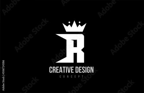 R alphabet letter logo icon design with king crown. Creative template for business and company