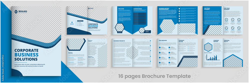 16 Pages brochure design template, Creative corporate business 16 Pages brochure
