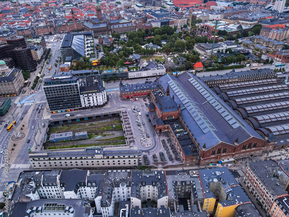 Fototapeta premium Beautiful aerial view of the delish city of Copenhagen the capital of Denmark, it's impressive historical architecture and skyscrapers