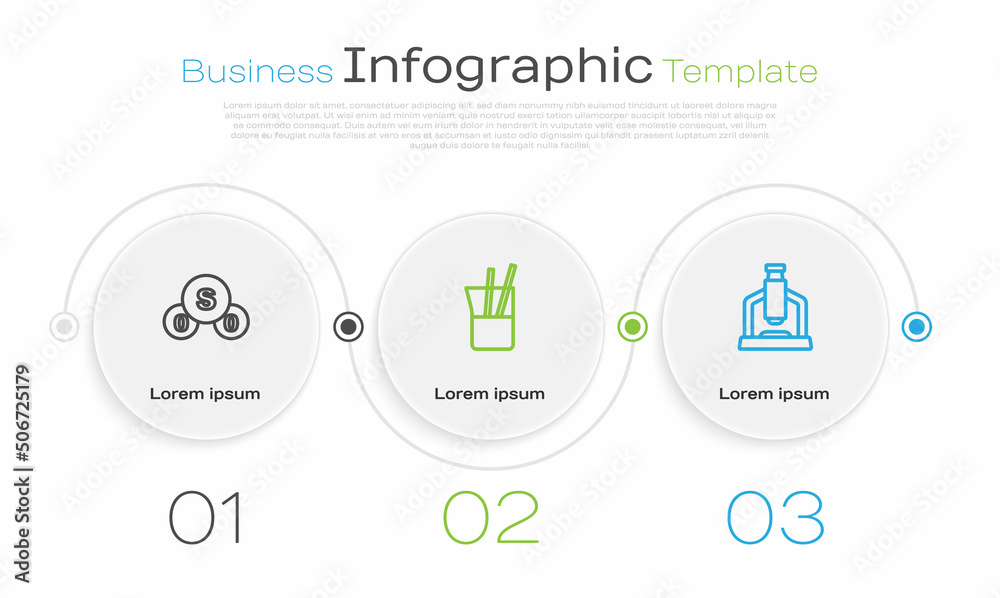 Set line Sulfur dioxide SO2, Laboratory glassware and Microscope. Business infographic template. Vector Set line Sulfur dioxide SO2, Laboratory glassware and Microscope. Business infographic template. Vector