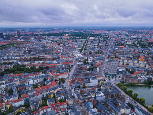 Beautiful aerial view of the delish city of Copenhagen the capital of Denmark  it s impressive historical architecture and skyscrapers