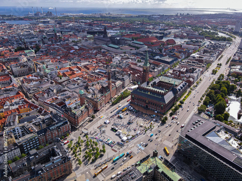 Beautiful aerial view of the delish city of Copenhagen the capital of Denmark, it's impressive historical architecture and skyscrapers