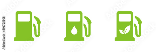 Clean energy electric gas station icons set. Biofuel. Illustration.