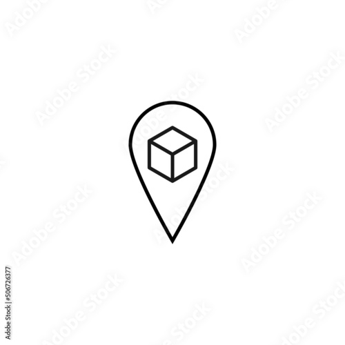 Free Download Vector symbol drawn with black thin line. Simple monochrome sign perfect for articles, books, stores, shops. Line icon of cube inside of geolocation sign - GFXLoad