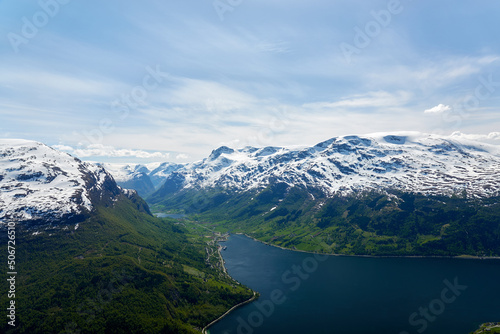 Norwegian fjords. Lake. Spring. Snow.  