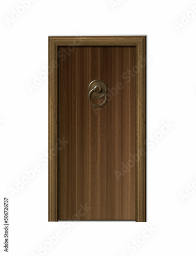 3d realistic vector icon. Old antique wooden door with golden handle.
