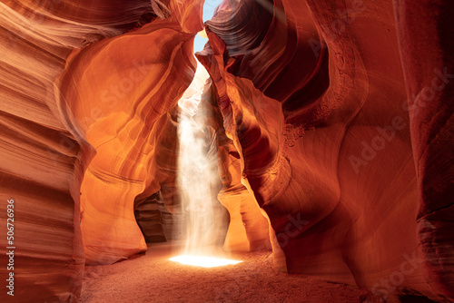 beam of light in famous antelope canyon near page arizona usa.
