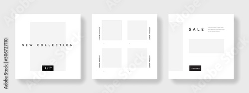 Elegant white and black social media layouts with place for photos, copy space for digital marketing, business promotion of company products