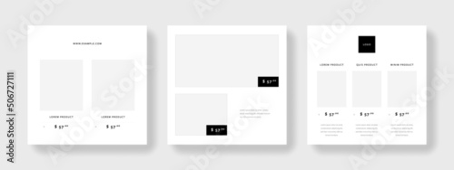 Grey tones minimal social media templates with place for photos, clean editable square banners, instagram and facebook with minimalistic design