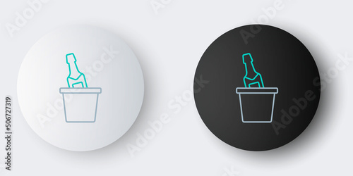Line Bottle of champagne in an ice bucket icon isolated on grey background. Colorful outline concept. Vector