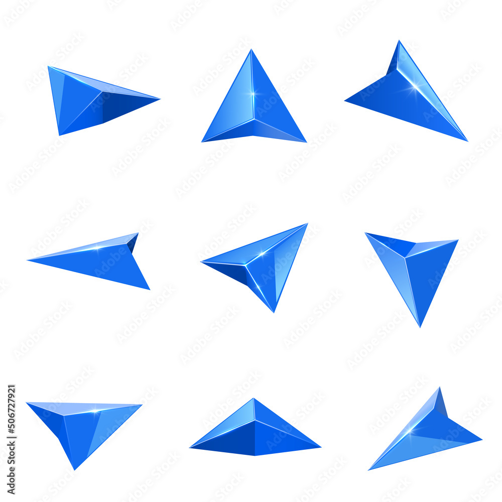 Blue glossy crystal navigation arrow realistic set Blue glossy crystal navigation arrow realistic set